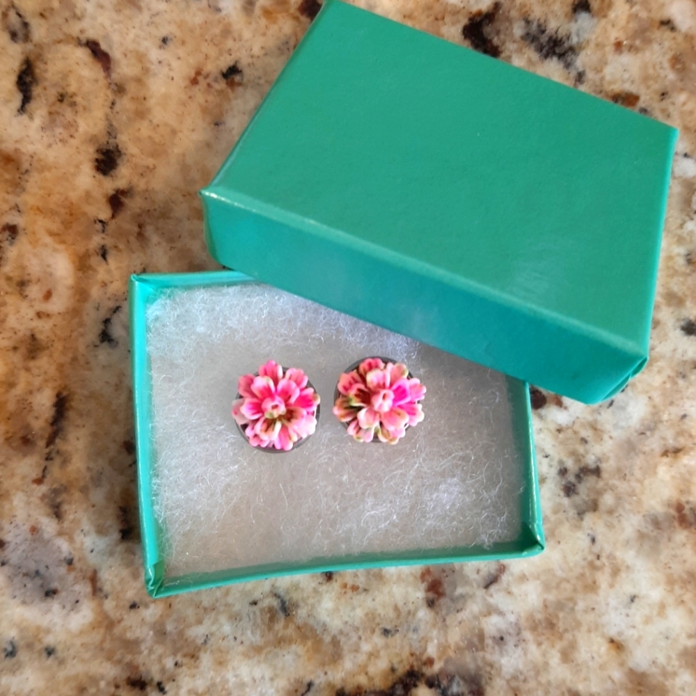 Floral Pink and Green Earrings